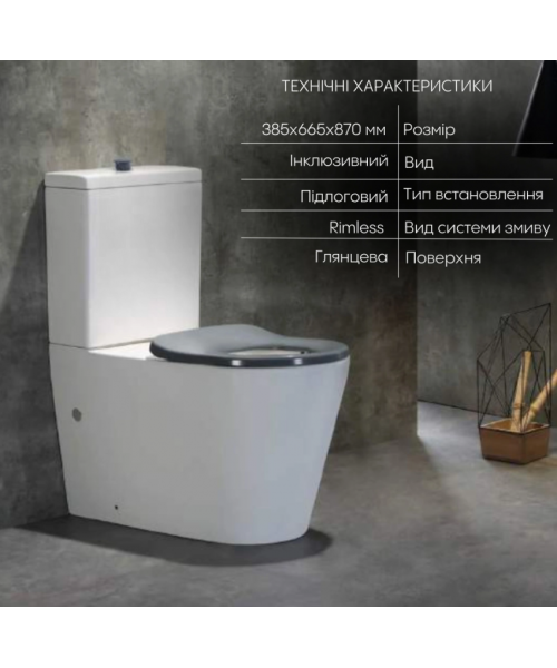 Унитаз Qtap Freedom QT22226098W Rimless с сиденьем Slim Duroplast / Soft-close / Quick Release  - фото №3, в окне